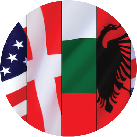 vertical collage of US + foreign flags